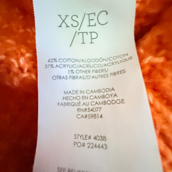 Cabi Bright Orange Textured Cable Knit Sweater Balloon Sleeve XS - Picture 6 of 6